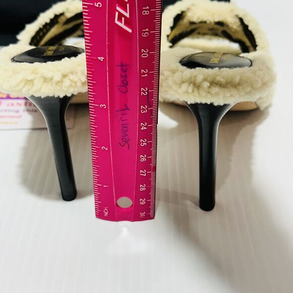 Saint Laurent Tribute 85 39.5/US 9.5 Shearling Sandals Natural Stiletto Heel NIB - Picture 8 of 12
